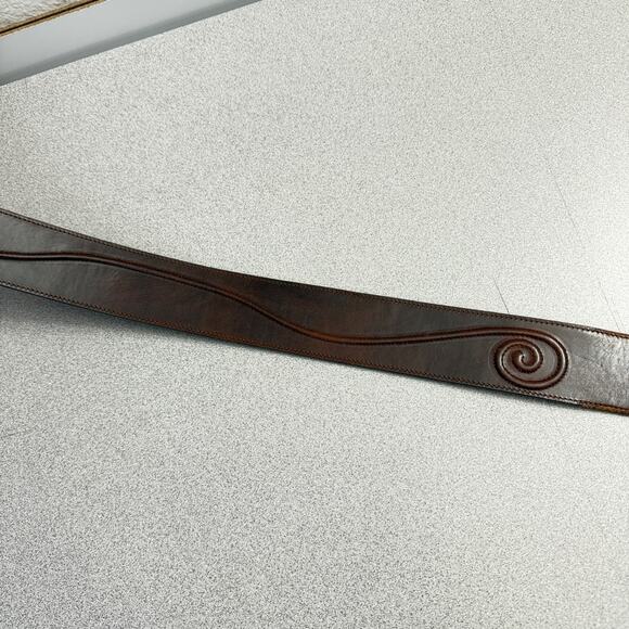 Jennifer Graham Leather Belt Womens Medium Brown Brass Buckle Embossed Boho 1.75 main image 4